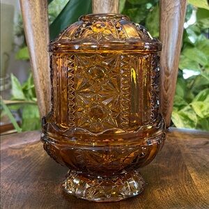 Vintage Amber Indiana Glass Fairy lamp. Stars and Bars